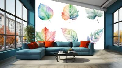 colorful watercolor pastel leaves elements collection isolated on transparent background Wall mural