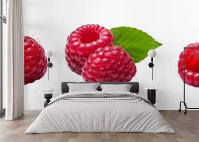 Fresh ripe raspberries isolated on transparent background Wall mural