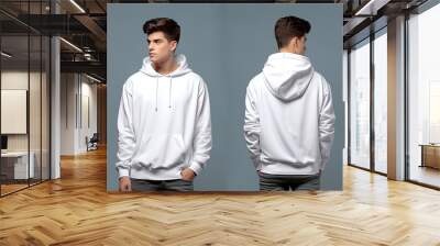 Front and back view of a white hoodie mockup for design print Wall mural