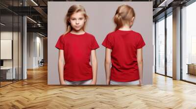 Front and back views of a little girl wearing a red T-shirt Wall mural