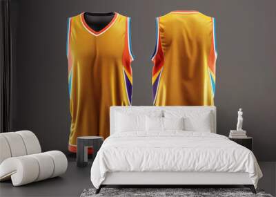 gold basketball jersey template for team club, jersey sport, front and back, sleeveless tank top shirt Wall mural