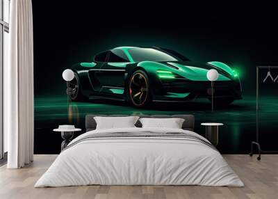 green sports car wallpaper with fantastic light effect background Wall mural