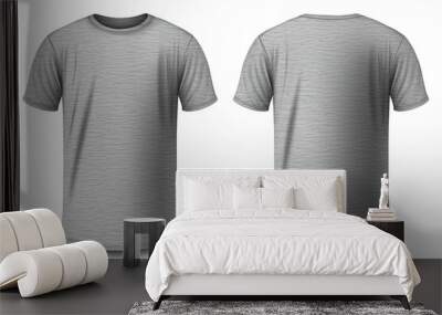 Grey male t-shirt realistic mockup set from front and back view, blank textile print design template for fashion apparel. Created with Generative AI Technology Wall mural