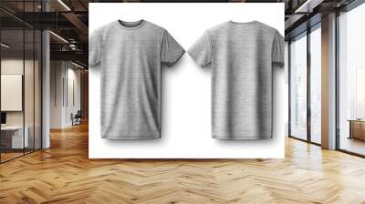 Grey male t-shirt realistic mockup set from front and back view, blank textile print design template for fashion apparel. Created with Generative AI Technology Wall mural