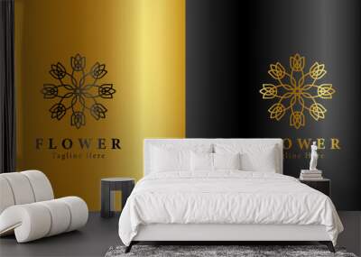 Luxury gold beauty flower spa logo template wellness design for health wellness business vector Wall mural