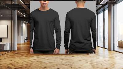 Man wearing a black T-shirt with long sleeves. Front and back view Wall mural