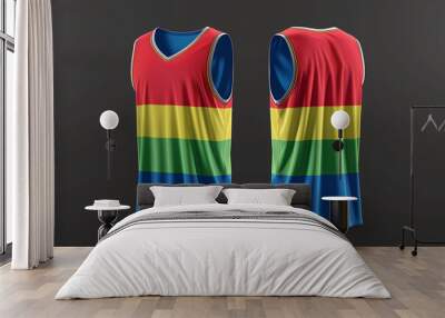 multicolored basketball jersey template for team club, jersey sport, front and back, sleeveless tank top shirt Wall mural