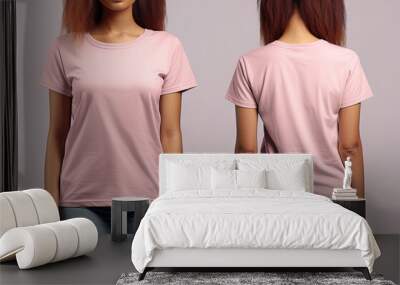 Photo realistic female pink t-shirts with copy space, front, and back view Wall mural