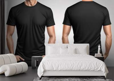 Photo realistic male black t-shirts with copy space, front and back view. Created with Generative AI Technology Wall mural