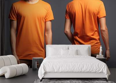 Photo realistic male orange t-shirts with copy space, front, and back view Wall mural