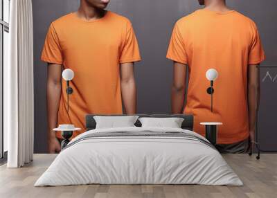 Photo realistic male orange t-shirts with copy space, front, and back view Wall mural