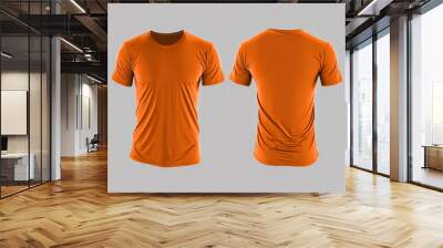 Photo realistic male orange t-shirts with copy space, front and back view. Created with Generative AI Technology Wall mural