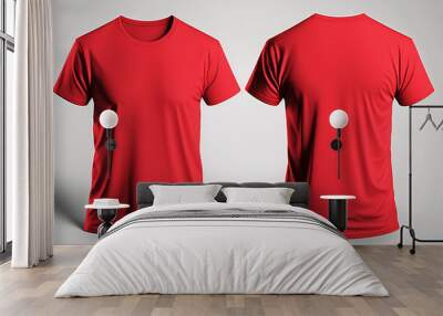 Photo realistic male red t-shirts with copy space, front and back view. Created with Generative AI Technology Wall mural