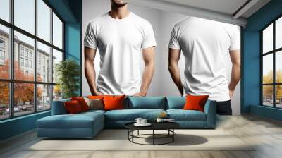 Photo realistic male white t-shirts with copy space, front and back view. Created with Generative AI Technology Wall mural