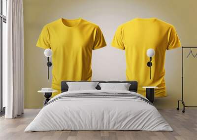 Photo realistic male yellow t-shirts with copy space, front and back view. Created with Generative AI Technology Wall mural