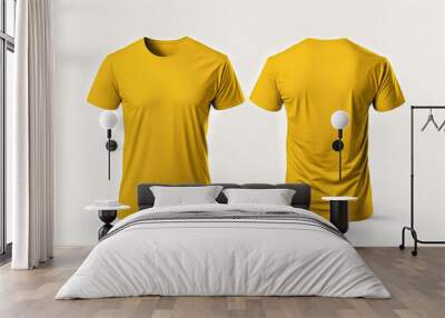 Photo realistic male yellow t-shirts with copy space, front and back view. Created with Generative AI Technology Wall mural