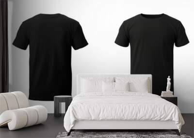 realistic set of male black t-shirts mockup front and back view isolated on a transparent background, cut out Wall mural