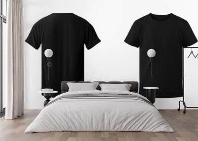 realistic set of male black t-shirts mockup front and back view isolated on a transparent background, cut out Wall mural