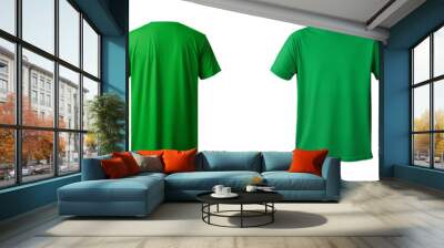 realistic set of male green t-shirts mockup front and back view isolated on a transparent background, cut out Wall mural