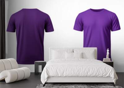 realistic set of male purple t-shirts mockup front and back view isolated on a transparent background, cut out Wall mural