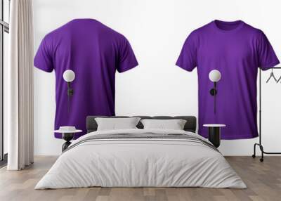 realistic set of male purple t-shirts mockup front and back view isolated on a transparent background, cut out Wall mural