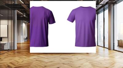 realistic set of male purple t-shirts mockup front and back view isolated on a transparent background, cut out Wall mural