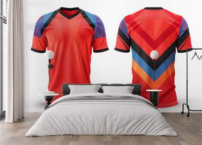 red jersey template for team club, jersey sport, front and back, Tshirt mockup sports jersey template design for football soccer, racing, gaming, sports jersey Wall mural