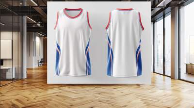 white basketball jersey template for team club, jersey sport, front and back, sleeveless tank top shirt Wall mural