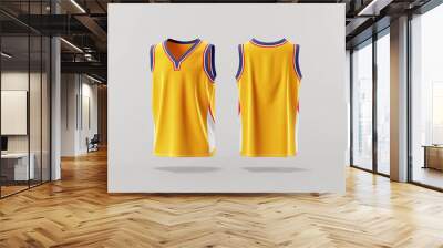 yellow basketball jersey template for team club, jersey sport, front and back, sleeveless tank top shirt Wall mural