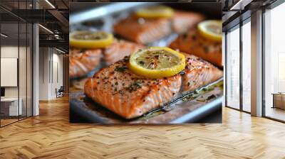 grilled salmon steak Wall mural