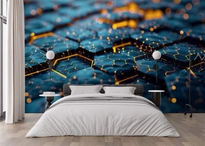 
Blue abstract futuristic digital geometric technology hexagon background  Wall mural