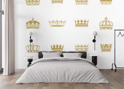 Collection of golden crown icons. Heraldic vector elements. Wall mural