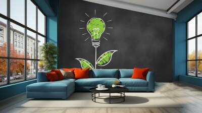 green energy light bulb chalk board vector background Wall mural