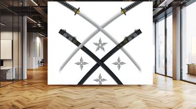 Vector design Katanas crossed with shuriken, katana and shuriken from ancient feudal Japan, used by samurai and ninja warriors Wall mural