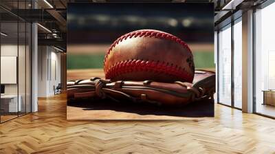 A photo of a baseball glove and ball Wall mural