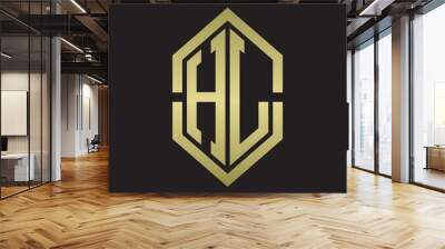 HL Logo monogram with hexagon shape and outline slice style with gold colors Wall mural