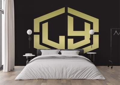 LY Logo monogram with hexagon shape and piece line rounded design tamplate on gold colors Wall mural