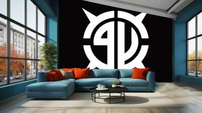 PU Logo monogram with four pieces circle slice design template Wall mural