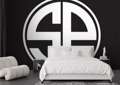 SP Logo monogram circle with piece ribbon style on black background Wall mural