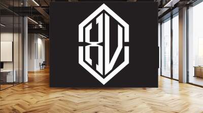 XV Logo monogram with hexagon shape and outline slice style with black and white Wall mural