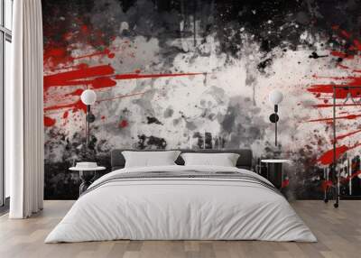 Abstract black background with white and red paint, poster, banner. Generative AI Wall mural