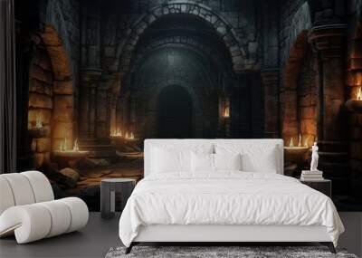 Ancient medieval castle dungeon, fantasy and fiction. Generative AI Wall mural