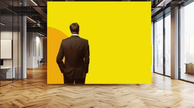 Business men from the back on yellow background, digital illustration. Generative AI Wall mural