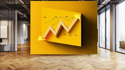 Digital illustration of graph with indicative parameters, money, yellow background. AI Wall mural