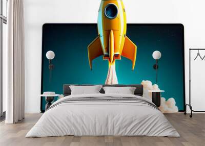 Digital illustration of laptop and rocket, PNG transparent background. Generative AI	 Wall mural