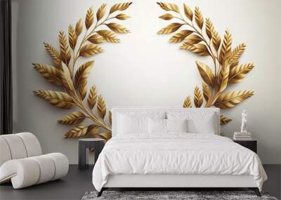 Golden laurel wreath illustration, white background. Generative AI Wall mural