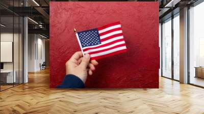 Hand holding mini USA flag Wall mural