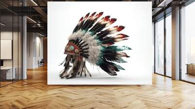 Indian headdress illustration, white background. Generative AI Wall mural