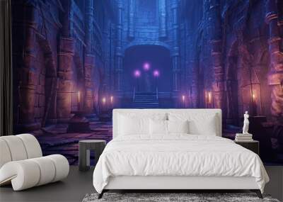 Interior of a medieval castle, game scene, shades of purple, fantasy concept. Generative AI Wall mural