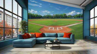 Landscape with baseball field and trees in the background, sports and leisure concept. Wall mural